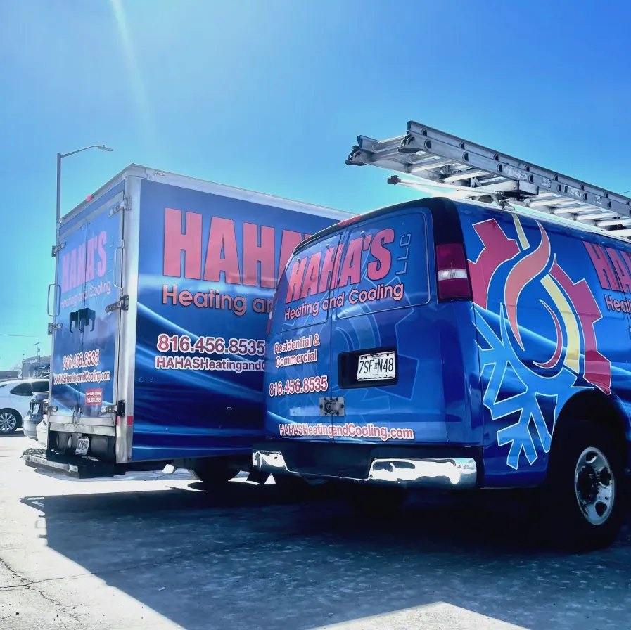 Haha's Heating and Cooling service vans in Kansas City