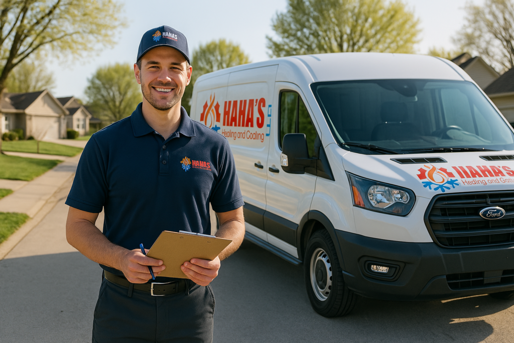 man smiling and van behind him