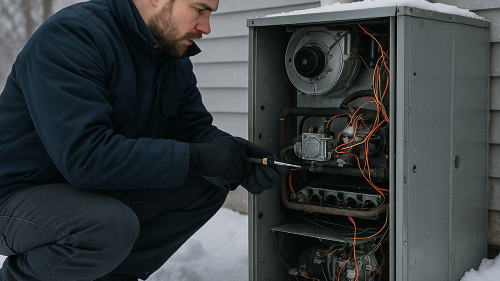 man fixing hvac unit