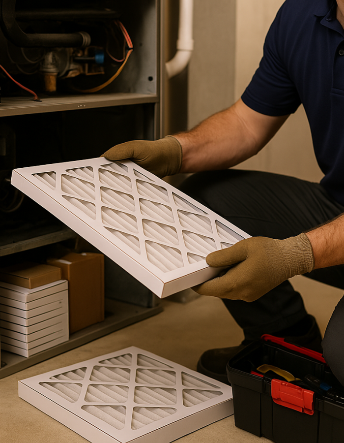 man replacing filter