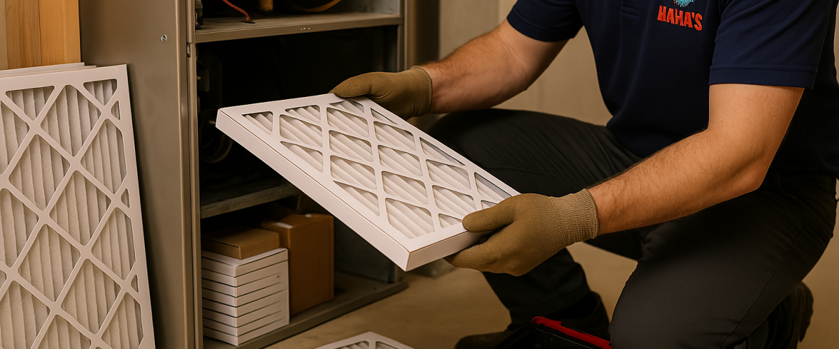 man replacing filter